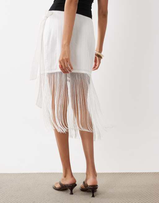 Gina Tricot structured fringe mini skirt in white stripe, 5 of 5
