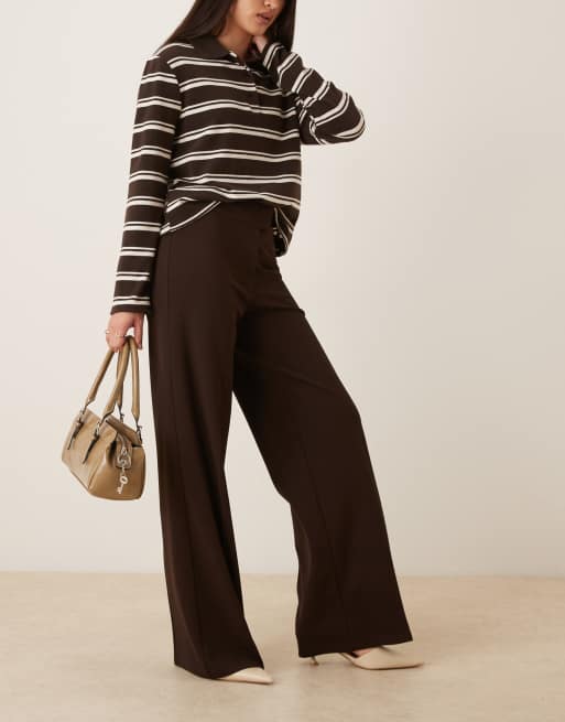 Gina Tricot structured jersey tailored pants in dark brown, 5 of 5