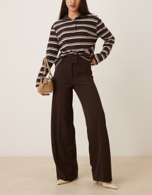 Gina Tricot structured jersey tailored trousers in dark brown