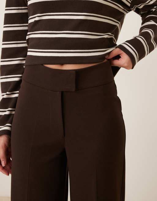 Gina Tricot structured jersey tailored trousers in dark brown, 4 of 5
