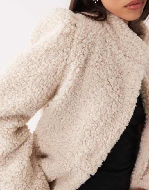 Gina Tricot strukturierter Borg-Blazer-Mantel in Cremeweiß, 4 von 4