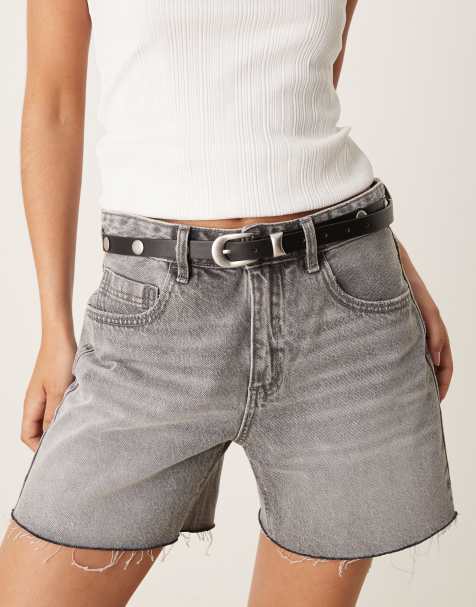 Gina Tricot stud detail western belt with silver buckle in black - view 1
