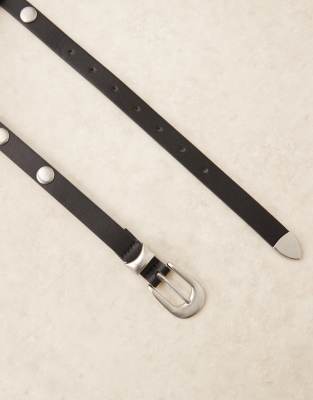 Gina Tricot Stud Detail Western Belt With Silver Buckle