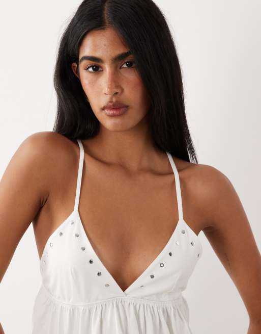 Gina Tricot studs singlet top in white, 2 of 4