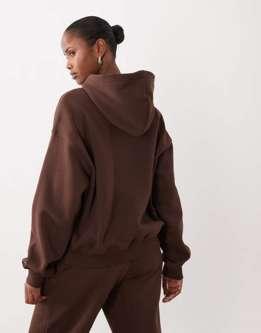 Gina Tricot - sudadera con capucha de corte holgado en marrón chocolate oscuro, 4 de 4