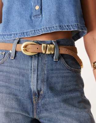 Gina Tricot Suede Buckle Belt In Brown