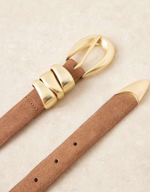 Gina Tricot suede buckle belt in brown