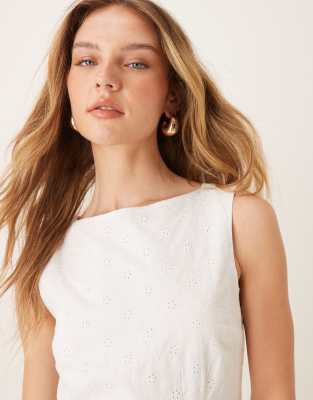 Gina Tricot summer eyelet a line mini dress in white
