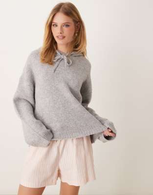 GINA TRICOT Gina Tricot super Soft fluffy knit oversize hoodie in grey melange