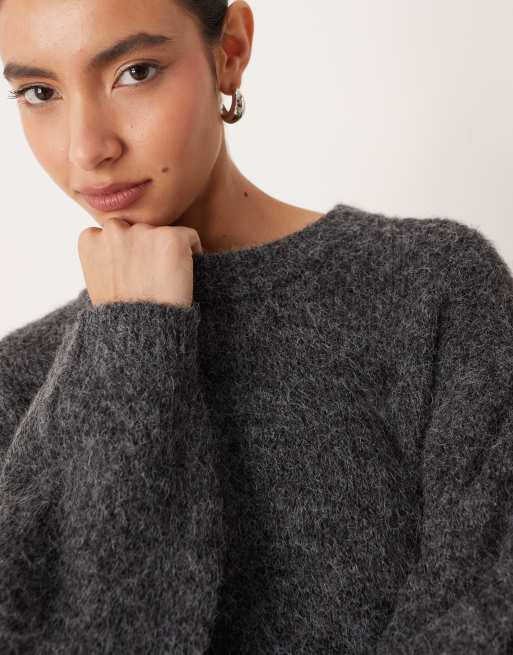 Gina Tricot super Soft knit oversized sweater in dark grey exclusive to ASOS, 3 of 4