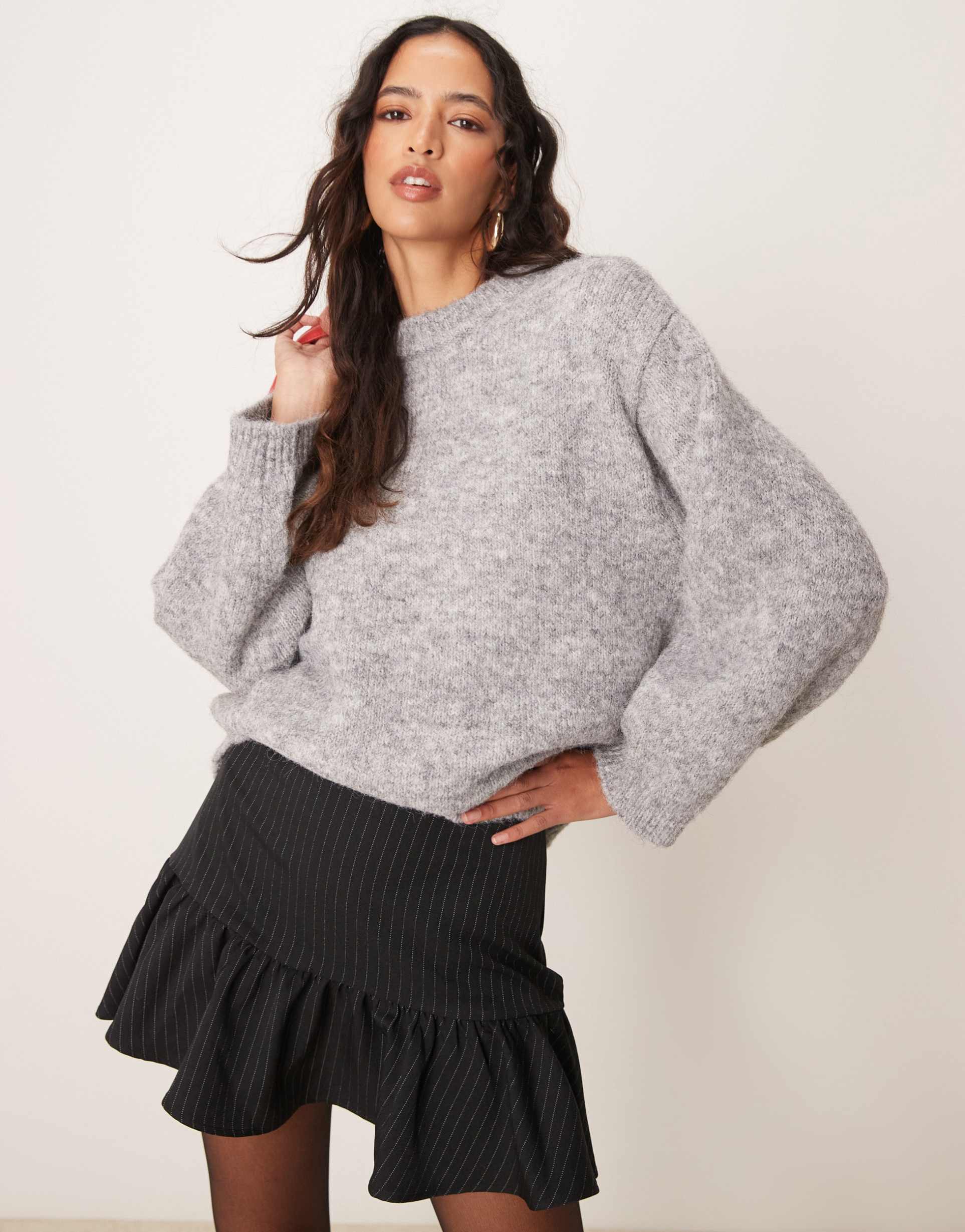 gina tricot super soft knit oversized sweater in gray melange