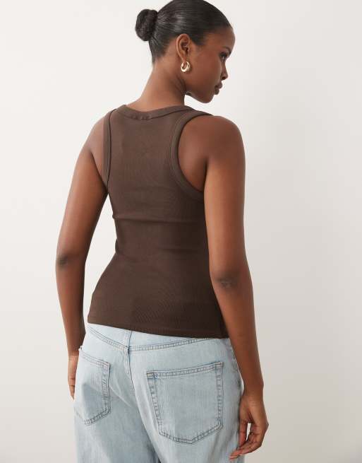 Gina Tricot Super-Stretch-Top mit U-Ausschnitt in Schokobraun, 4 von 4