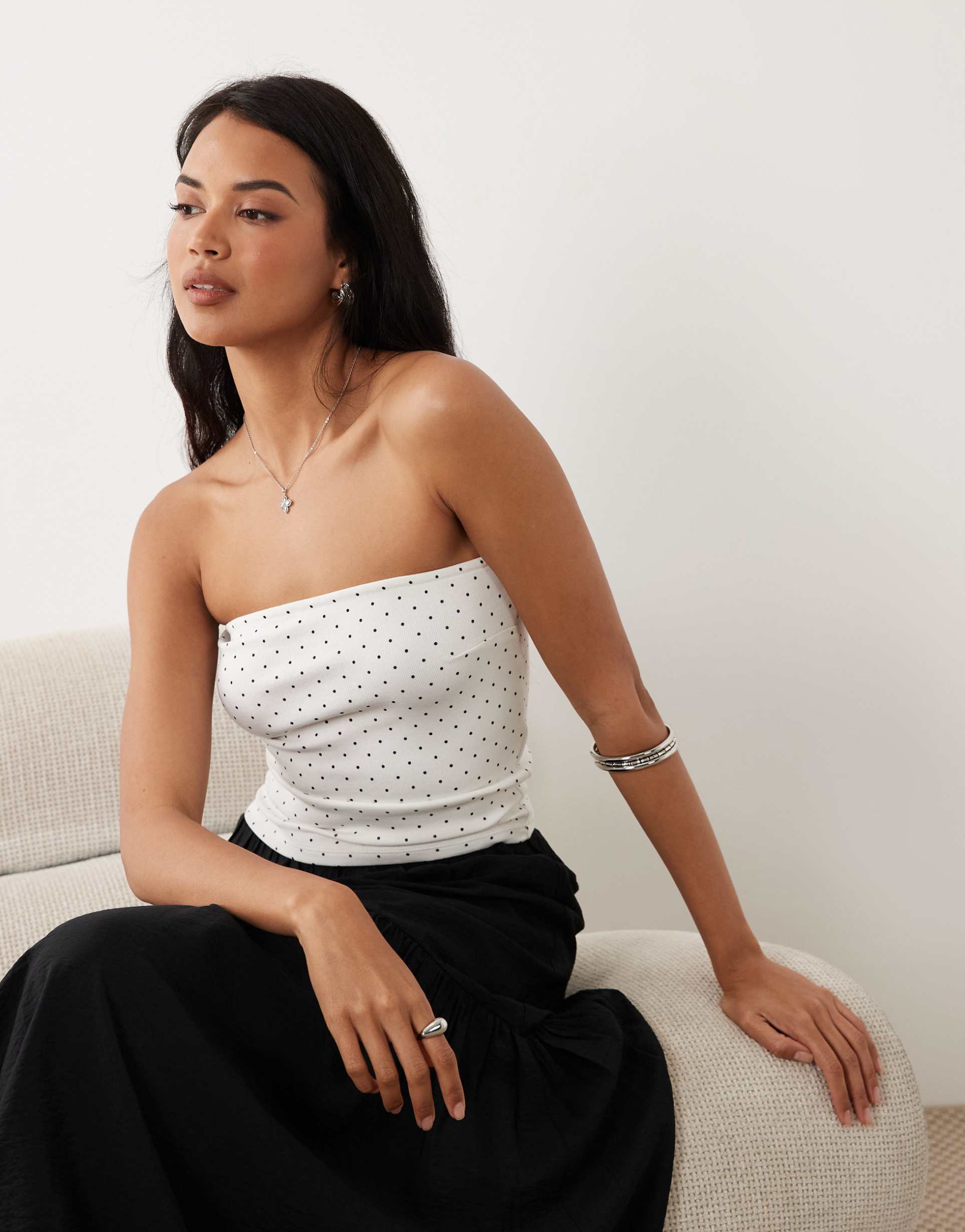 gina tricot super stretch tube top in white polka dot
