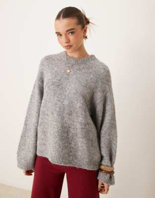 Gina Tricot - Super weicher Oversize-Strickpullover in meliertem Dunkelgrau