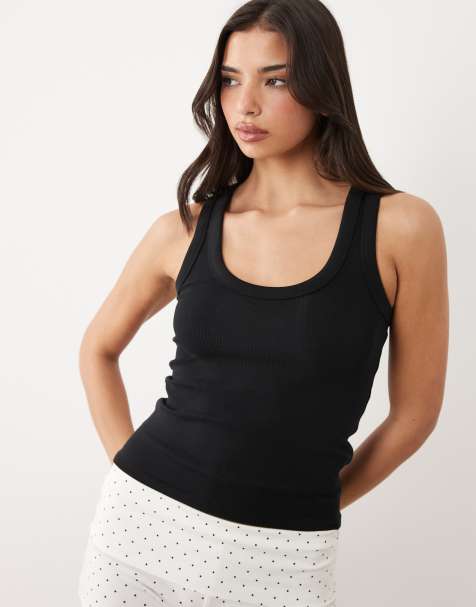 Gina Tricot – Superelastisches Tanktop in Schwarz mit U-Ausschnitt - view 1