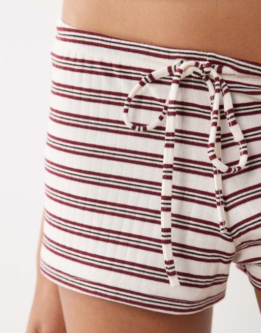 Gina Tricot supersoft drawstring shorts in pink stripe, 4 of 5