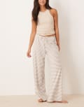 [GINA TRICOT] Gina Tricot supersoft jersey wide leg pants with drawstring waist in beige and white stripe-Neutral XL Beige stripe