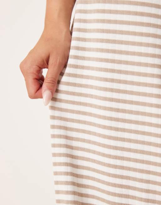 Gina Tricot supersoft jersey wide leg pants with drawstring waist in white beige stripe