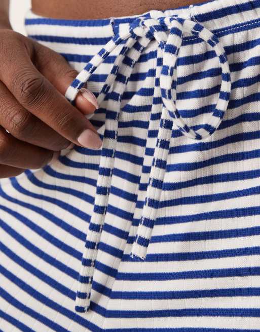 Gina Tricot super soft jersey wide leg pants with drawstring waist in blue and white stripe