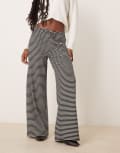 [GINA TRICOT] Gina Tricot supersoft jersey wide leg pants with drawstring waist in mono stripes-Multi 2XS MONO STRIPES
