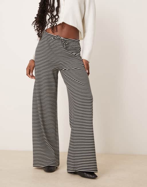Gina Tricot supersoft jersey wide leg pants with drawstring waist in mono stripes
