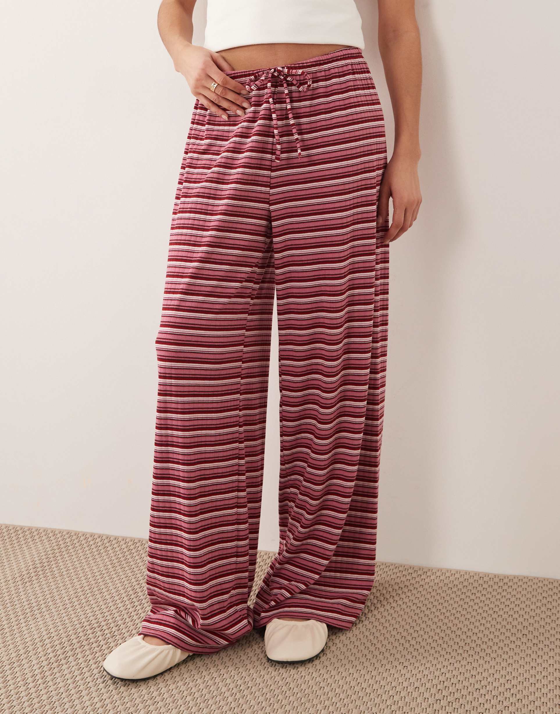 gina tricot supersoft jersey wide leg pants with drawstring waist in pink stripes