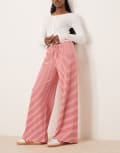 [GINA TRICOT] Gina Tricot supersoft jersey wide leg pants with drawstring waist in red and white stripes XS Red stripe