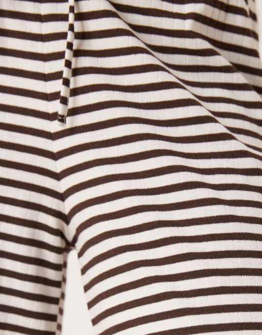 Gina Tricot supersoft jersey wide leg pants with drawstring waist in white brown stripe