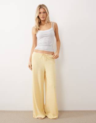Gina Tricot supersoft jersey wide leg pants with drawstring waist in yellow stri