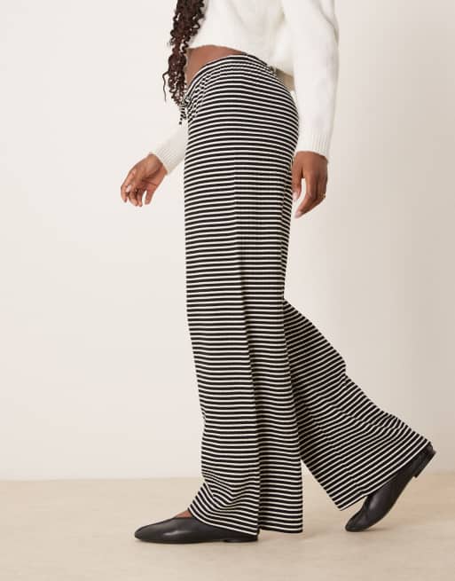 Gina Tricot super soft jersey wide leg pants with drawstring waist in mono stripe