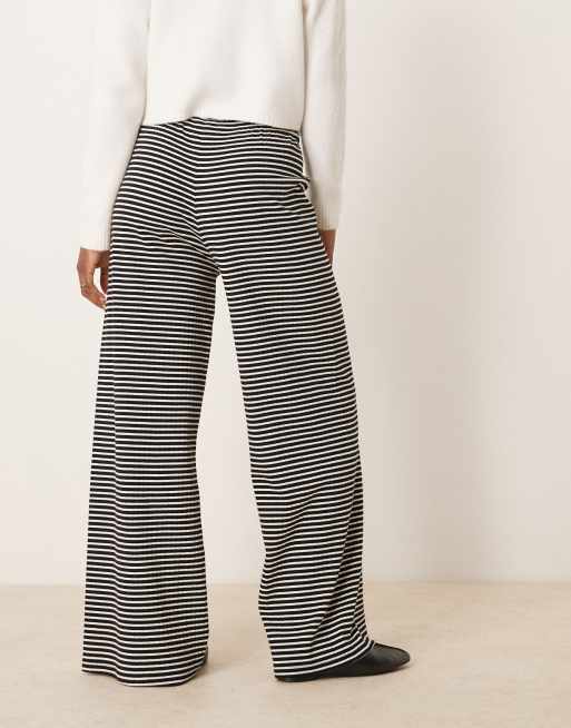 Gina Tricot super soft jersey wide leg pants with drawstring waist in mono stripe
