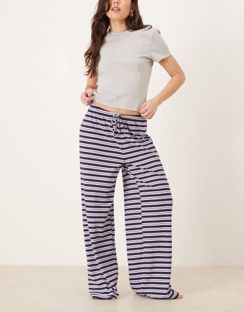 Gina Tricot supersoft jersey wide leg trousers with drawstring waist in purple stripe