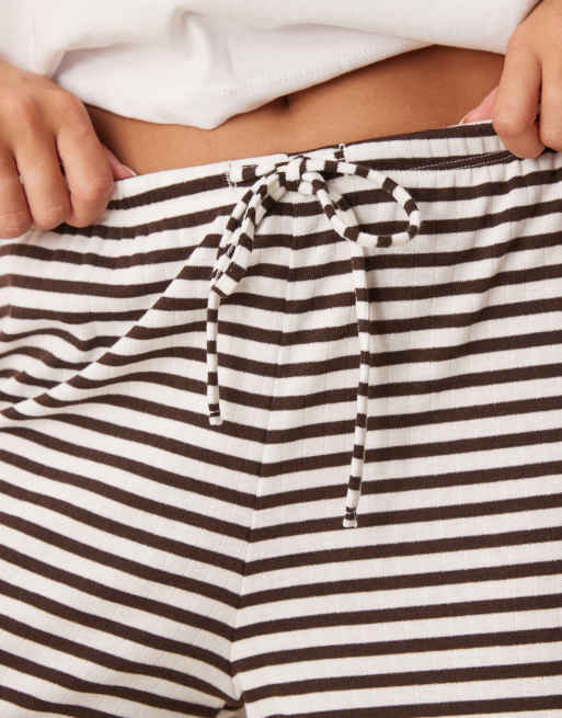 Gina Tricot supersoft jersey wide leg pants with drawstring waist in white brown stripe