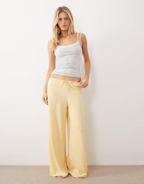 Gina Tricot supersoft jersey wide leg trousers with drawstring waist in yellow stripe - view 1