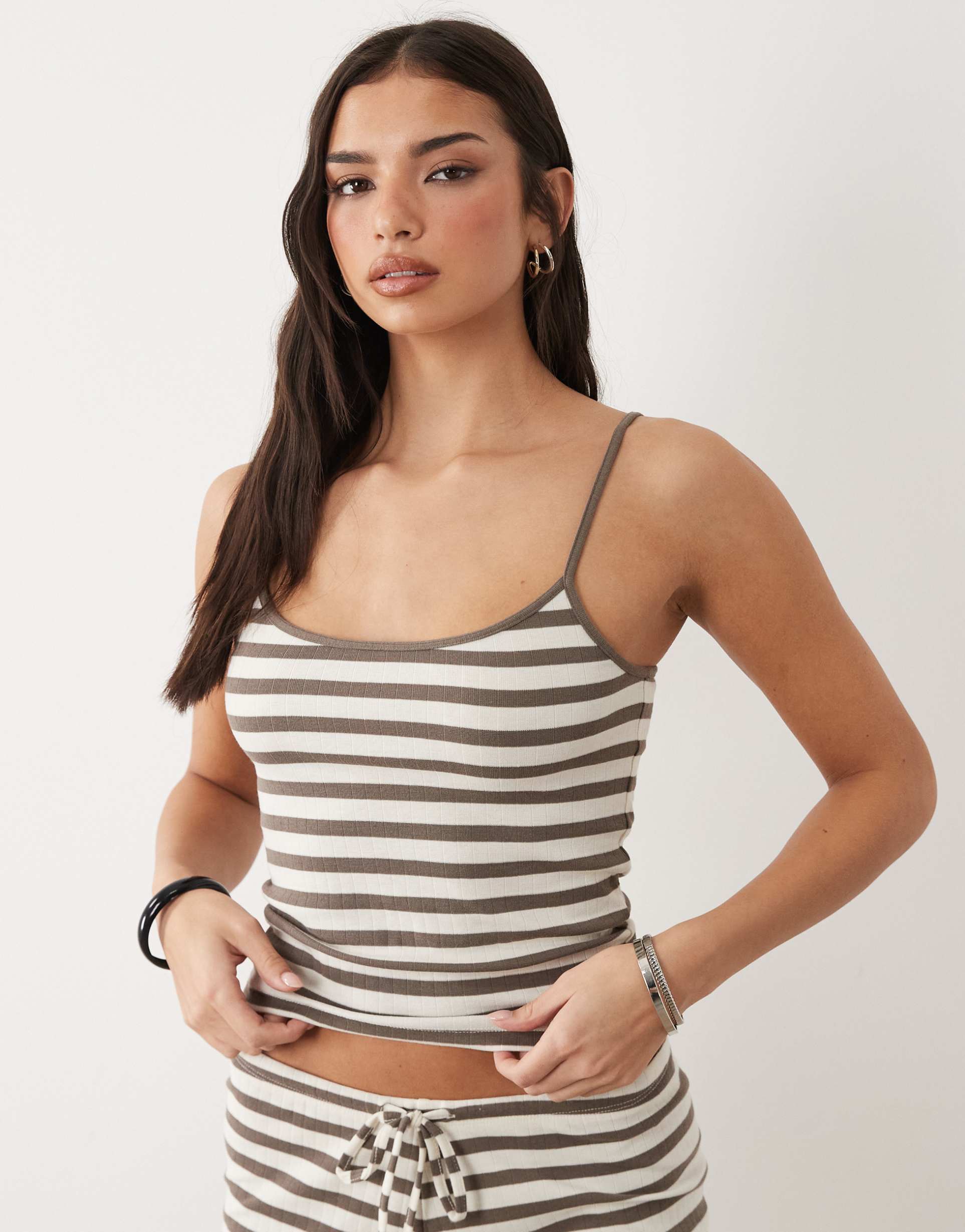 gina tricot supersoft loungewear tank top in white & black stripes - part of a set