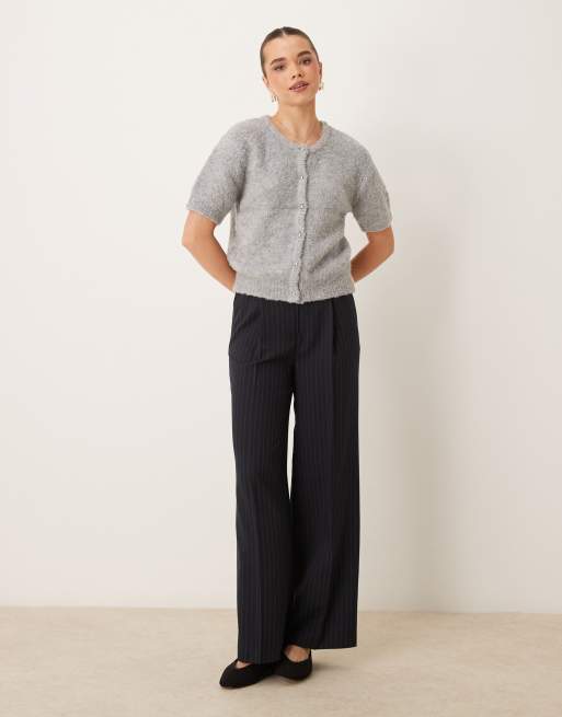 Gina Tricot supersoft textured knit short sleeve cardigan in gray melange
