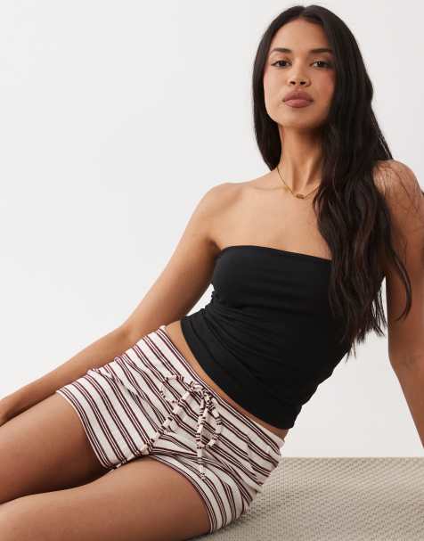 Gina Tricot – Superweiche Shorts in Rosa gestreift mit Tunnelzug - view 1
