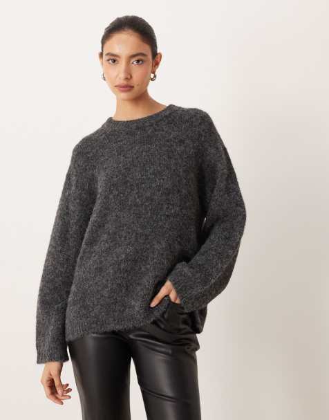 Gina Tricot - Superzachte gebreide oversized sweater in donkergrijs, exclusief bij ASOS - view 1