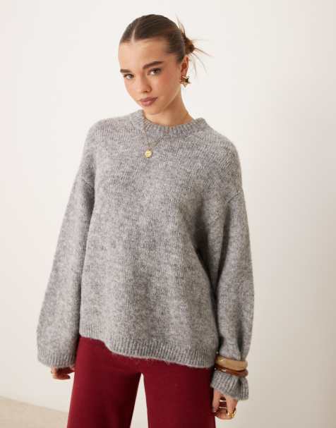 Gina Tricot - Superzachte gebreide oversized sweater in donkergrijs - view 1