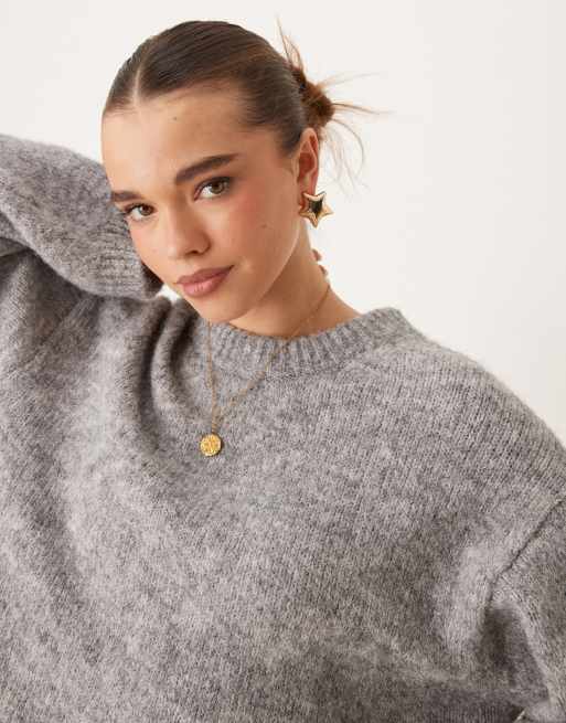 Gina Tricot - Superzachte gebreide oversized sweater in donkergrijs, 2 van 4