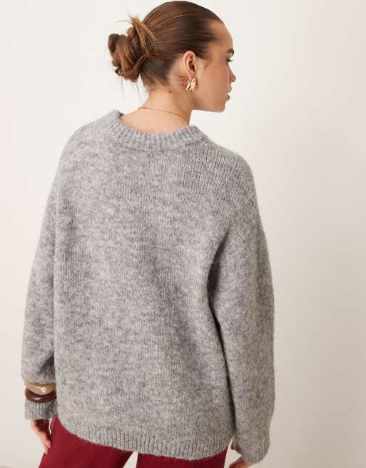 Gina Tricot - Superzachte gebreide oversized sweater in donkergrijs, 4 van 4