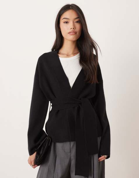 Gina Tricot – Svart, stickad kimonokofta med omlottdesign - view 1