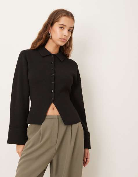 Gina Tricot – Svart, stickad kofta med långa ärmar och formning - view 1