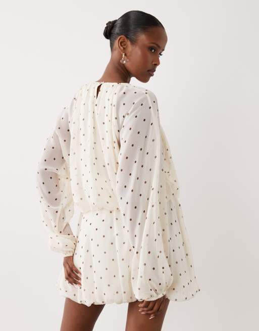 Gina Tricot – Svartvit, prickig miniklänning i chiffong, 4 av 4