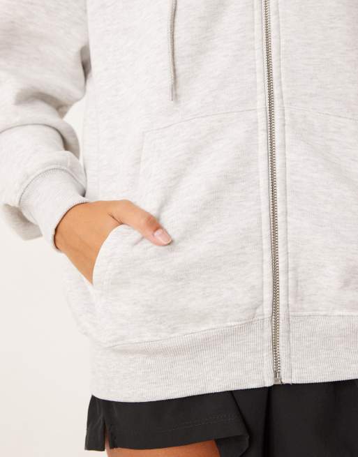 Gina Tricot - Sweat à capuche zippé en coton majoritaire - Gris clair chiné, 3 de 4