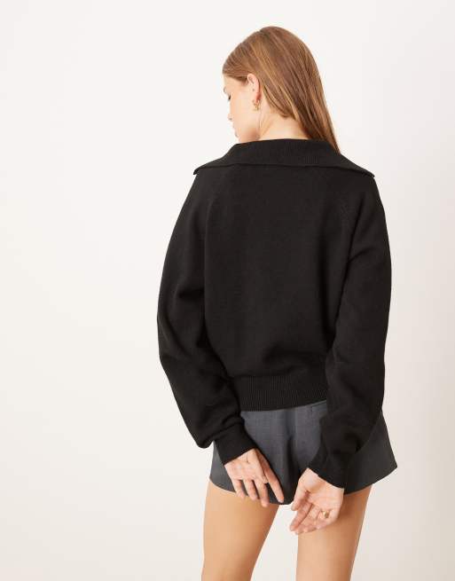 Gina Tricot - Sweat en maille avec col V et manches longues - Noir, 2 de 4