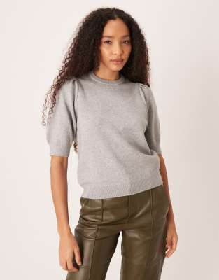 Sweat en maille avec manches bouffantes courtes - Gris chiné M