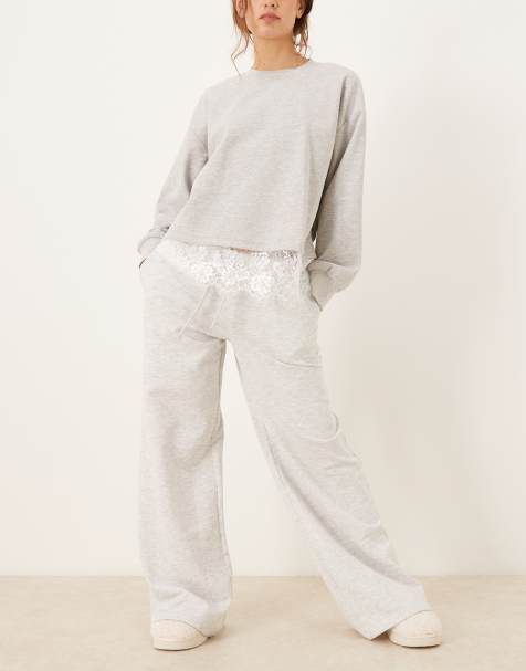 Gina Tricot - Sweatpant met lage taille en trekkoord in gemêleerd lichtgrijs - view 1