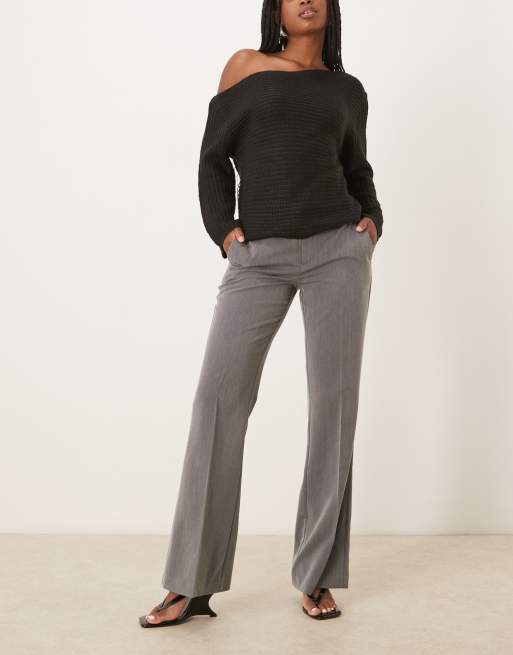 Gina Tricot – Szare melanżowe eleganckie spodnie o luźnym kroju i fasonie bootcut