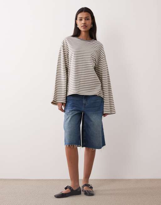 Gina Tricot - T-shirt a maniche lunghe comoda gialla a righe, 2 di 4